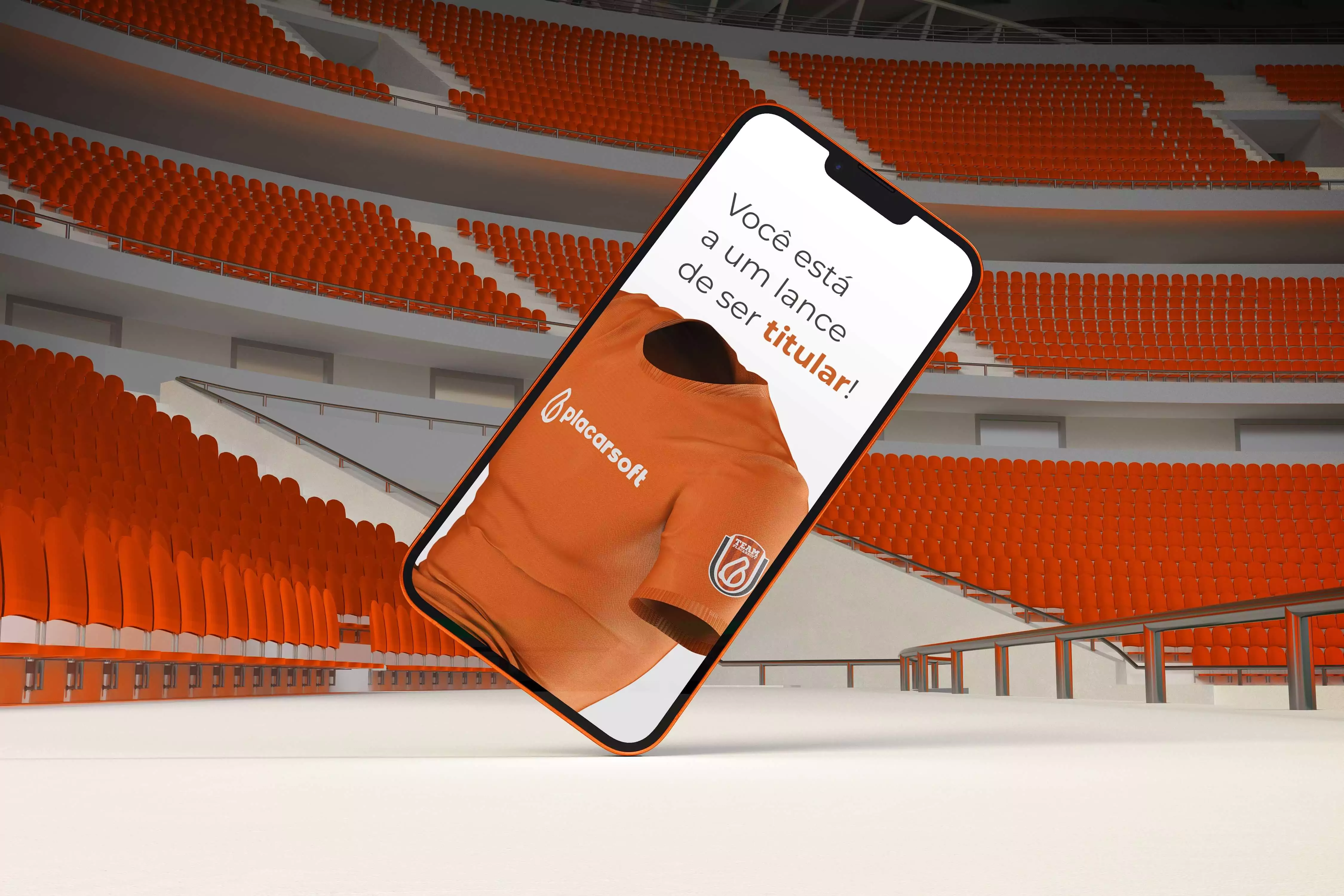 imagem de um celular com a camisa de esporte com as logos do Placarsoft